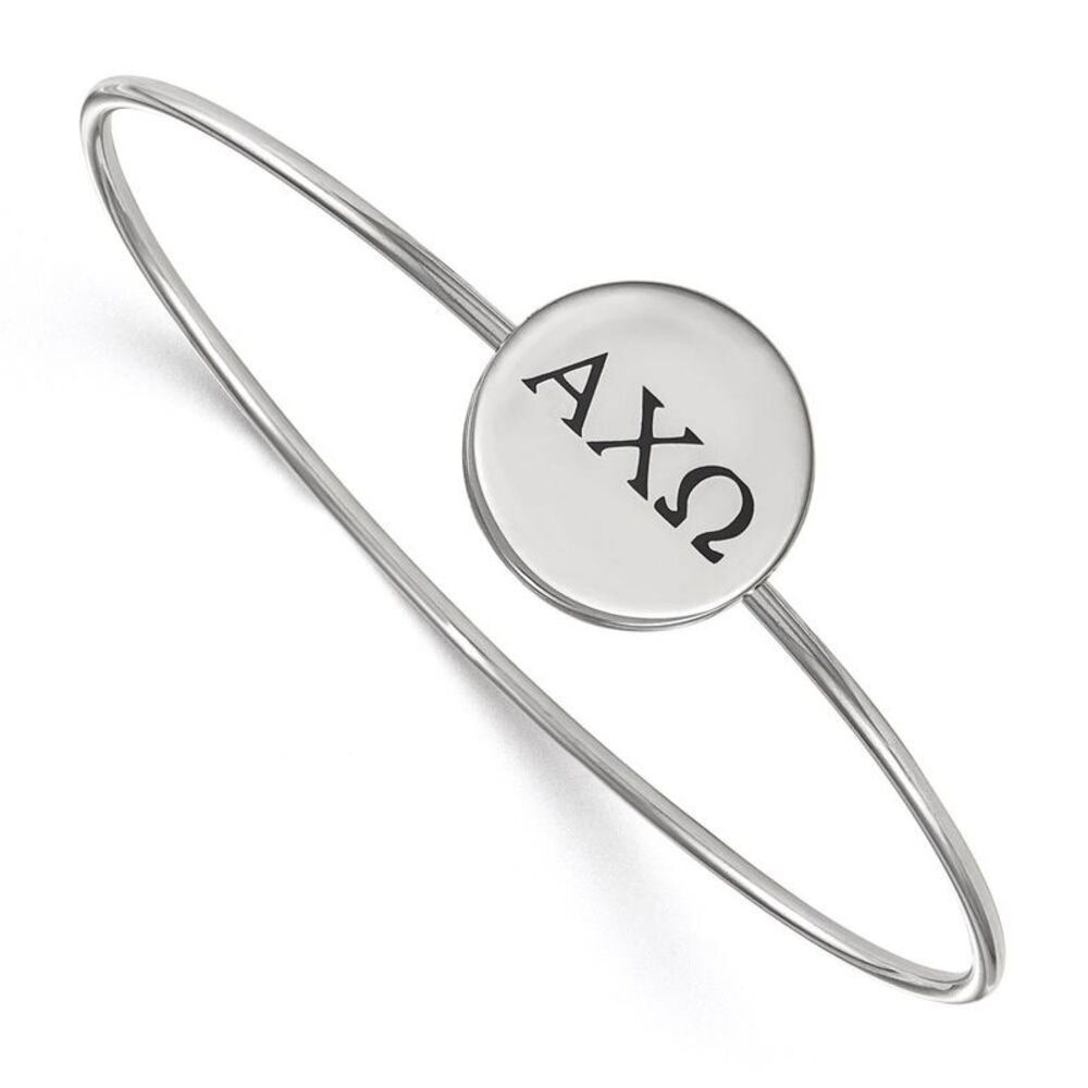 Sterling Silver Alpha Chi Omega Enamel Black Greek Bangle - 7 in.
